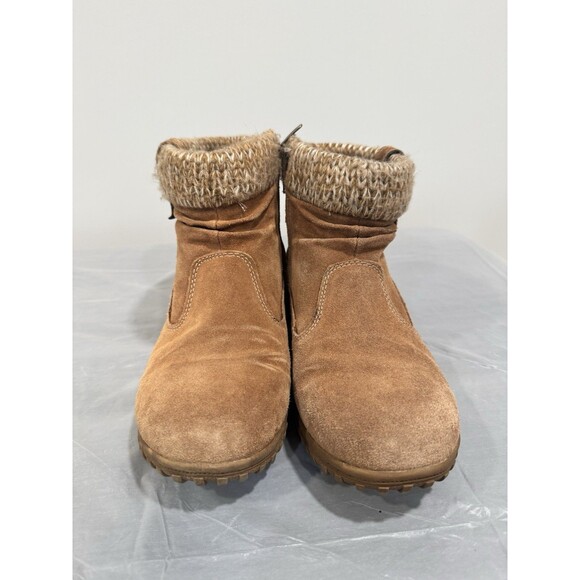 Khombu Women’s Tan Suede Ankle Boots Sweater Cuff Winter Boot Size 9 - Picture 3 of 8